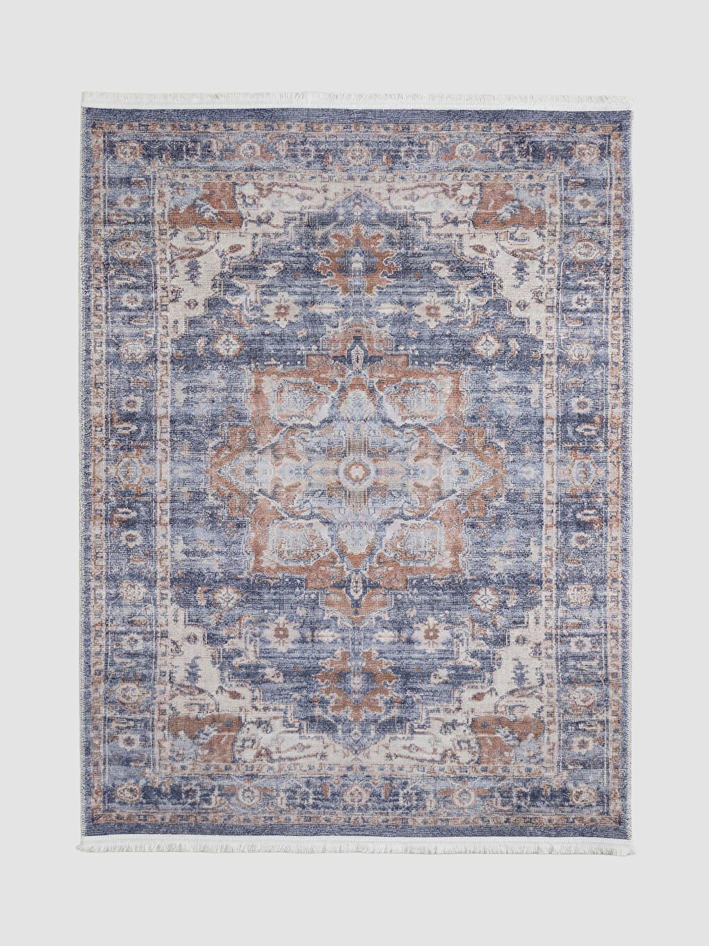 Karışık Eskitme Görünümlü Desenli Püsküllü Halı 120x180 cm-1