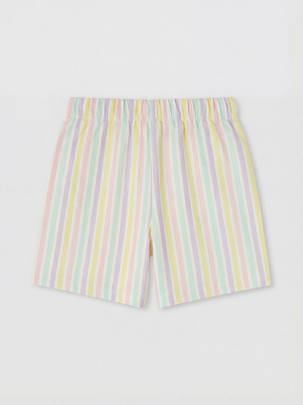 Ekru Beli Lastikli Kız Çocuk Çizgili Şort-1