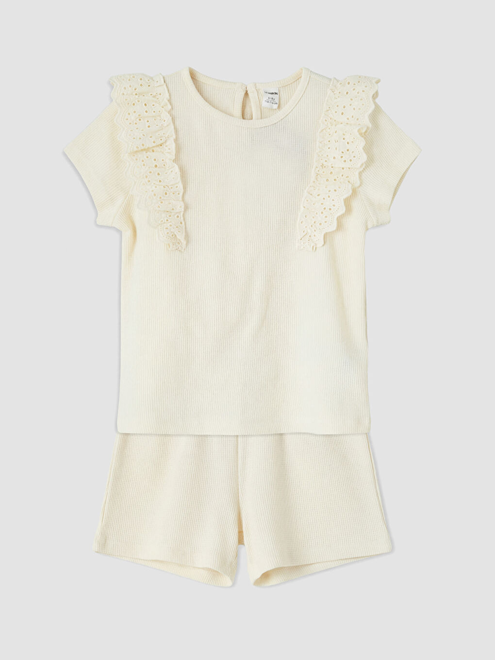 Ekru Fırfır Detaylı Kız Çocuk Takım