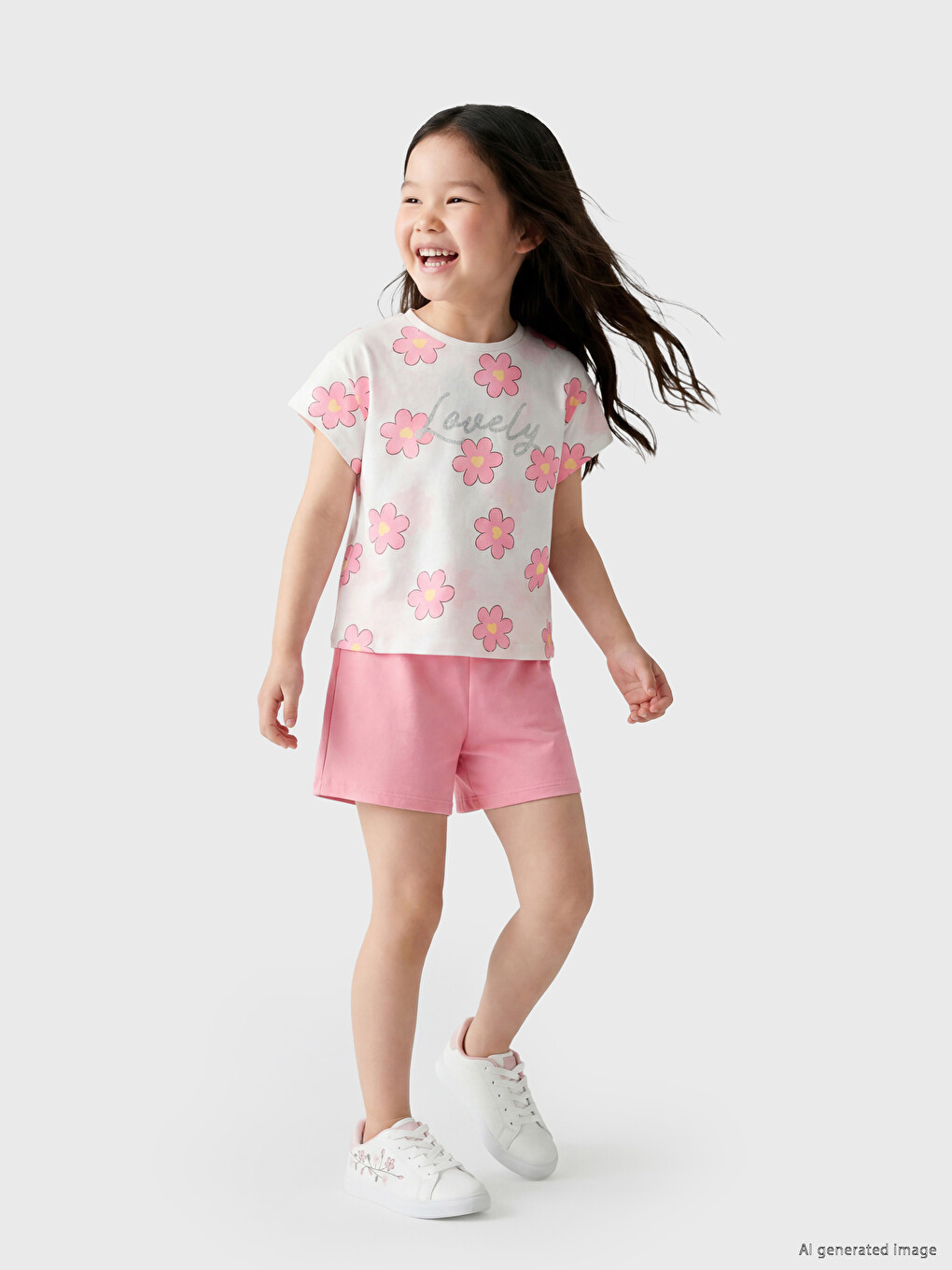 Glittery Floral Girls' Shorts Set-1