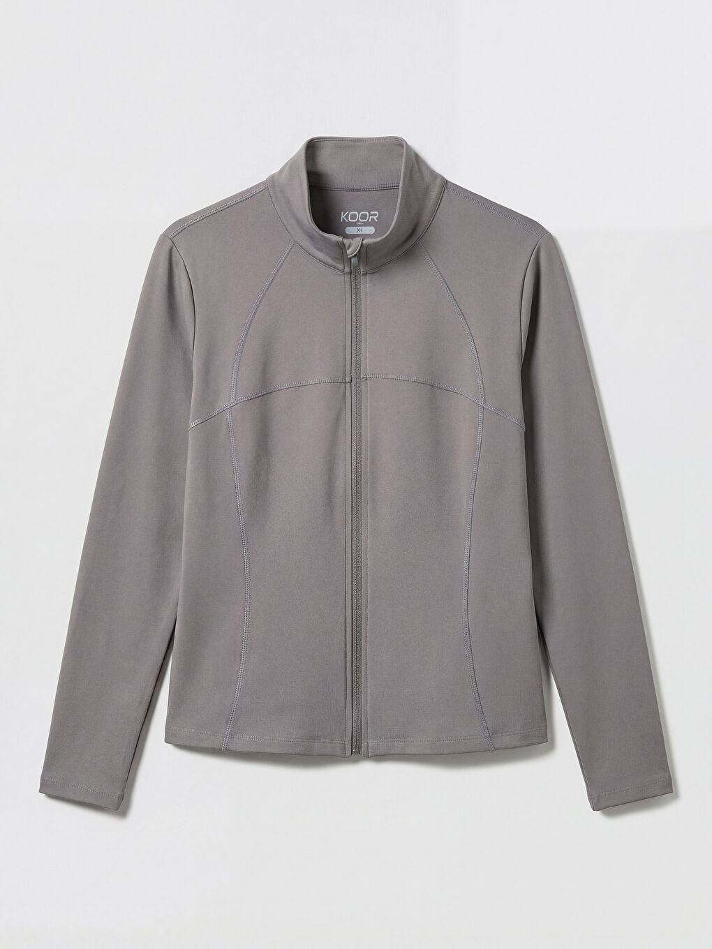 Gri Dik Yaka Kadın Fermuarlı Sweatshirt