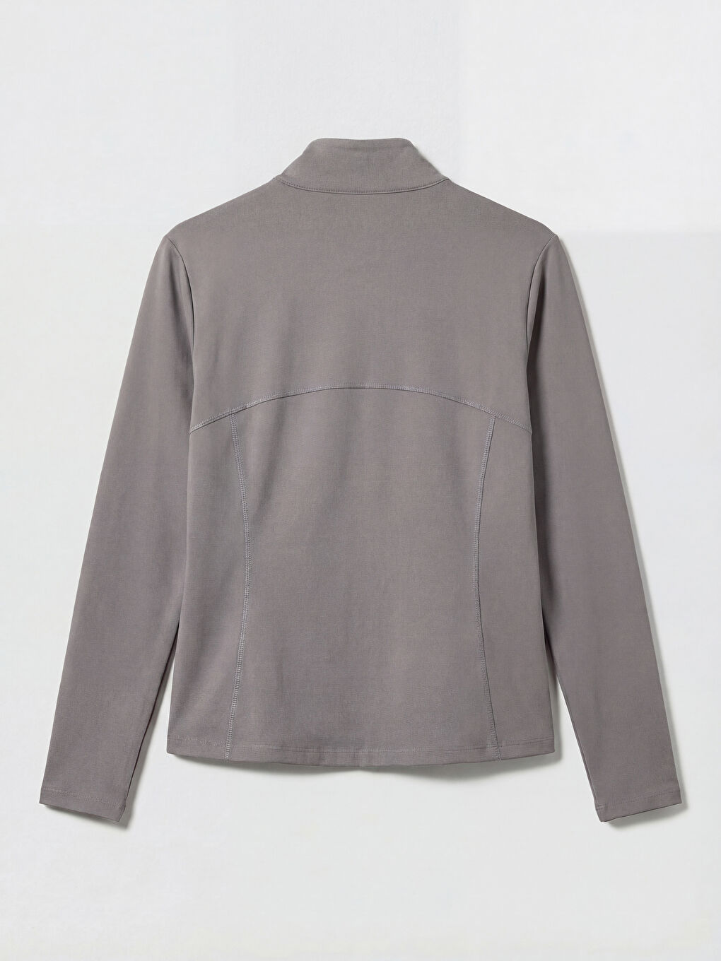 Gri Dik Yaka Kadın Fermuarlı Sweatshirt-1