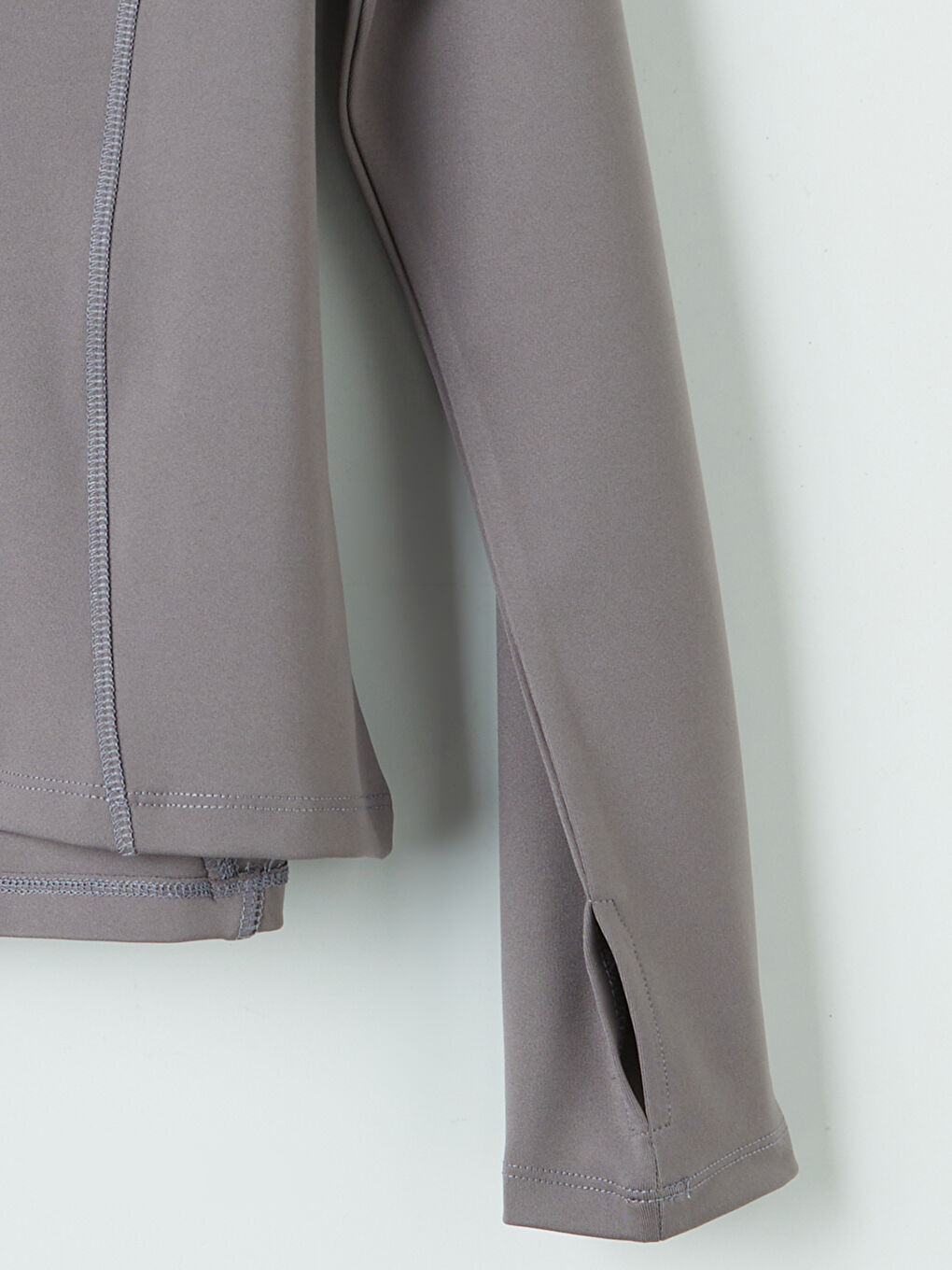 Gri Dik Yaka Kadın Fermuarlı Sweatshirt-2