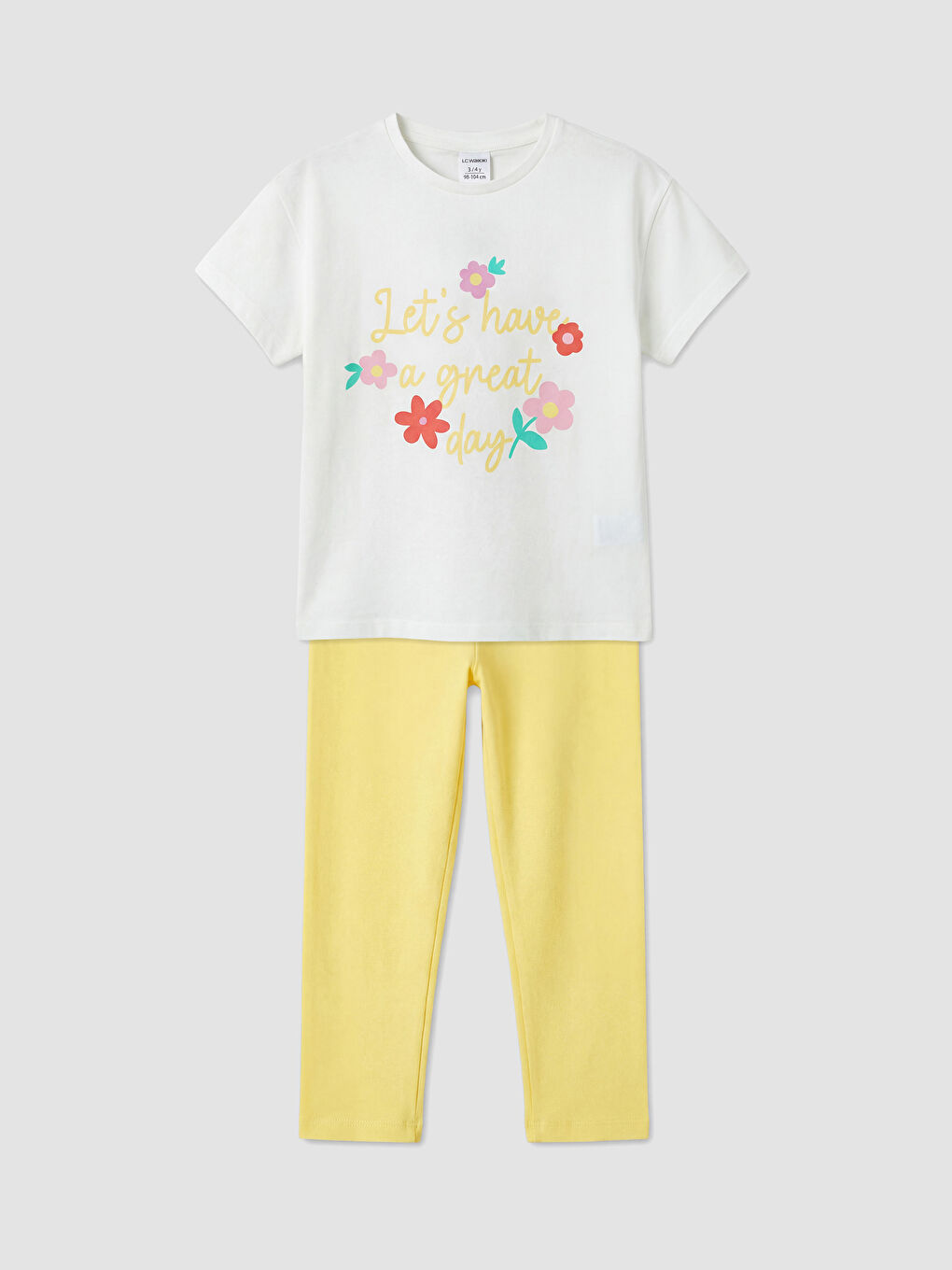 Beyaz Baskılı Kız Çocuk Taytlı Takım