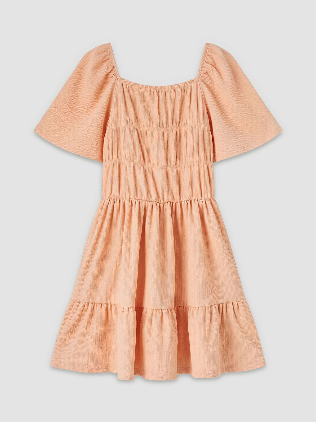 Pembe Büzgü Detaylı Katlı Kız Çocuk Elbise