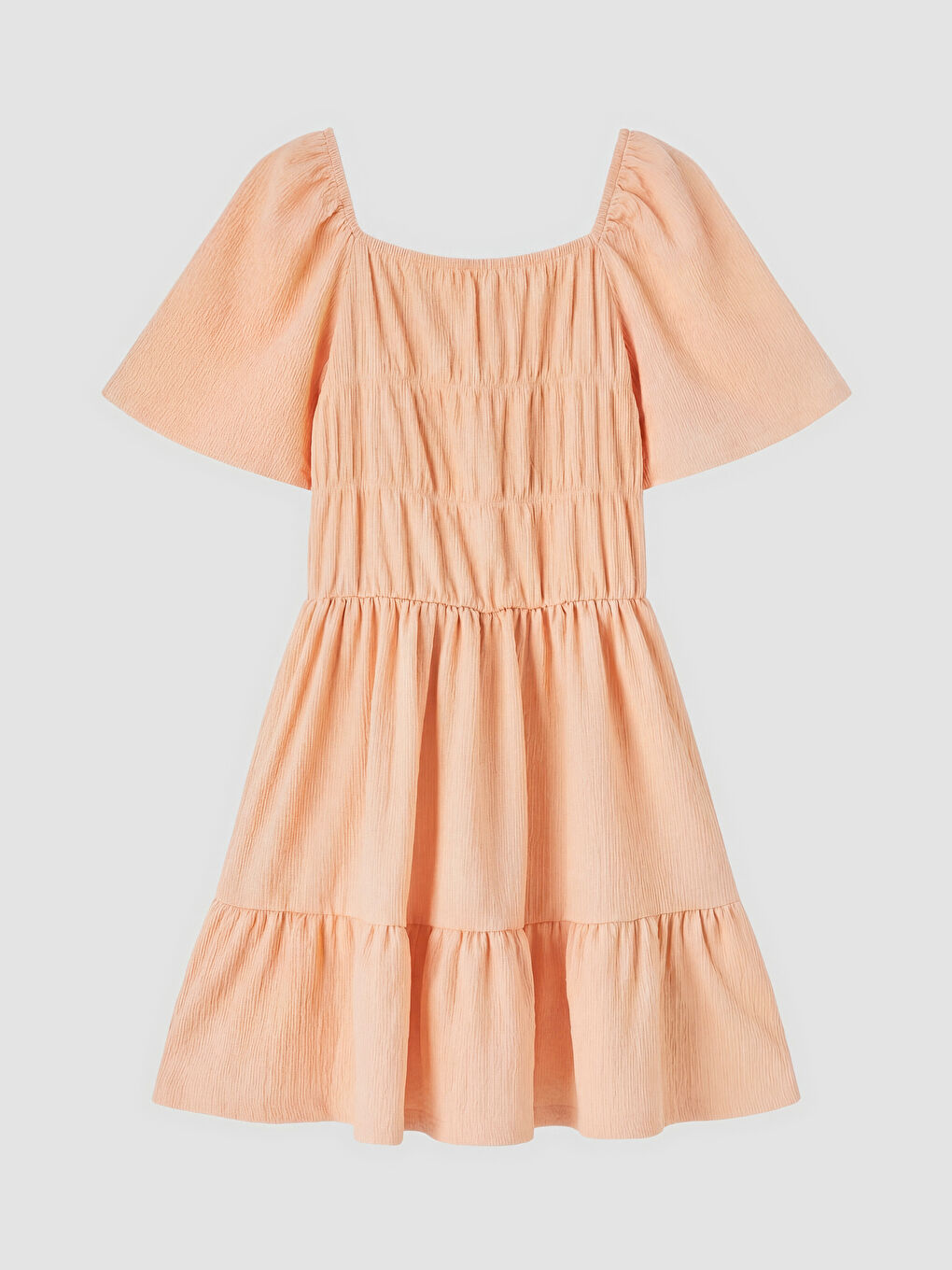 Pembe Büzgü Detaylı Katlı Kız Çocuk Elbise-1