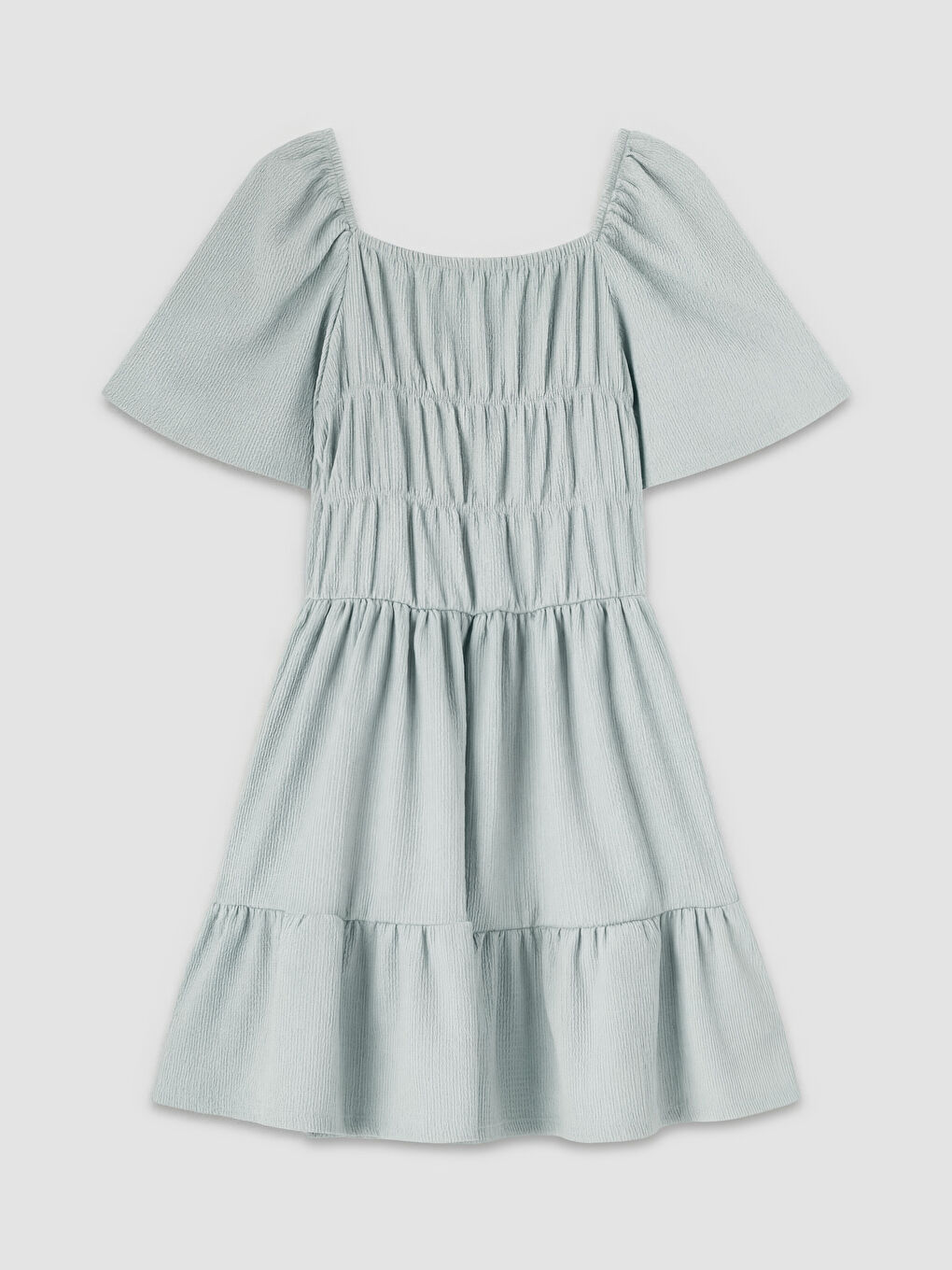 Haki Büzgü Detaylı Katlı Kız Çocuk Elbise