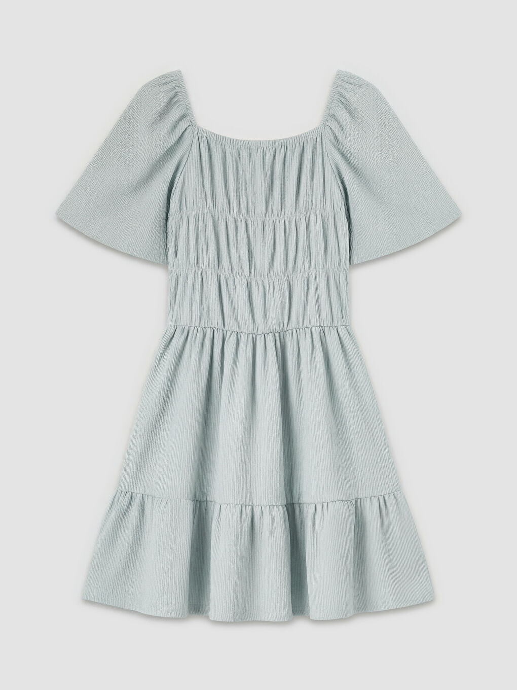 Haki Büzgü Detaylı Katlı Kız Çocuk Elbise-1