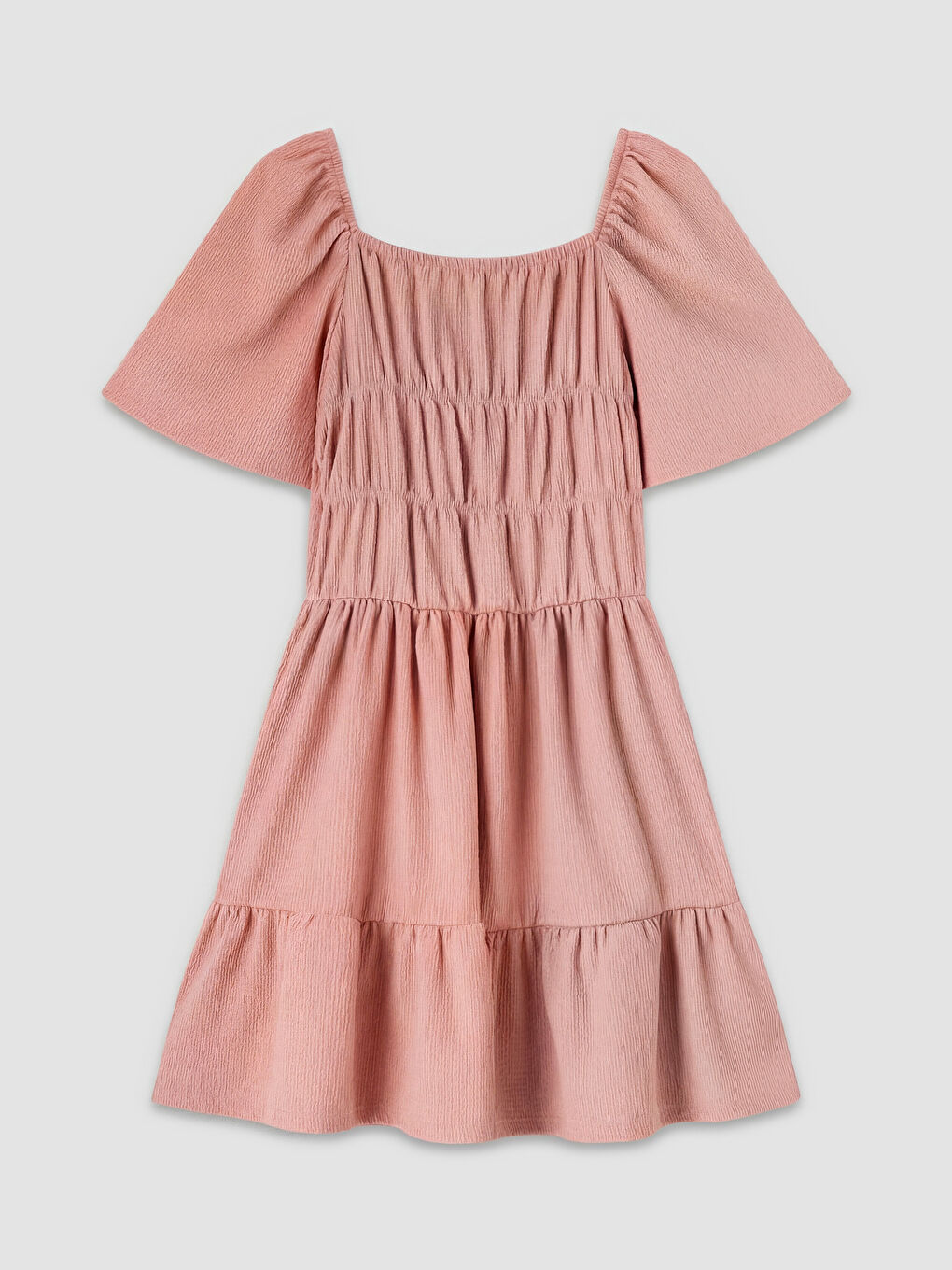 Pembe Büzgü Detaylı Katlı Kız Çocuk Elbise
