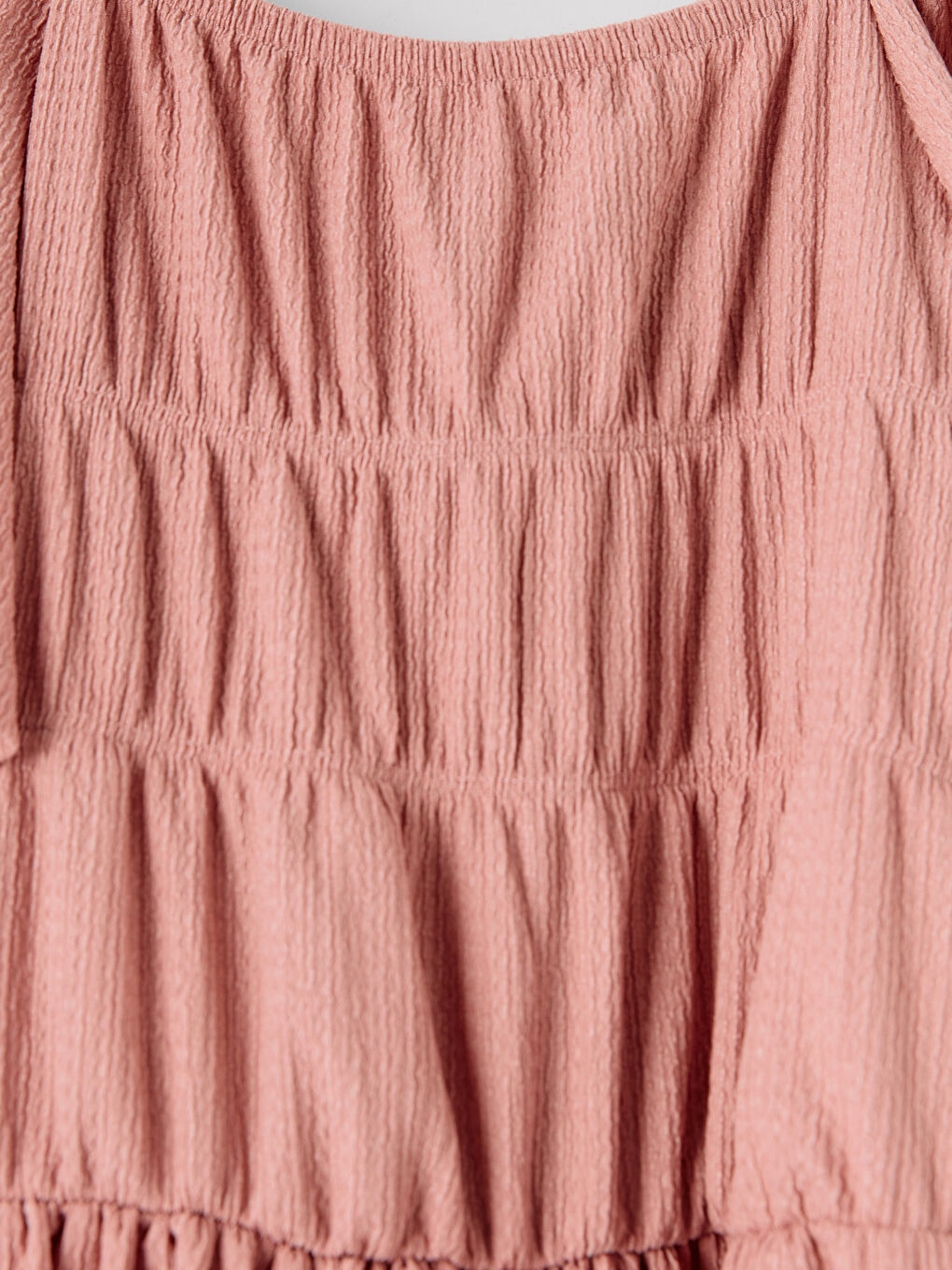 Pembe Büzgü Detaylı Katlı Kız Çocuk Elbise-2