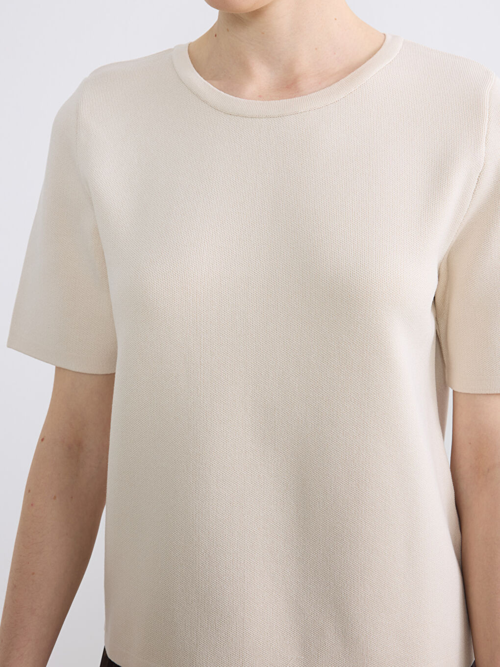 Bej Bisiklet Yaka Kadın Triko Kazak-2