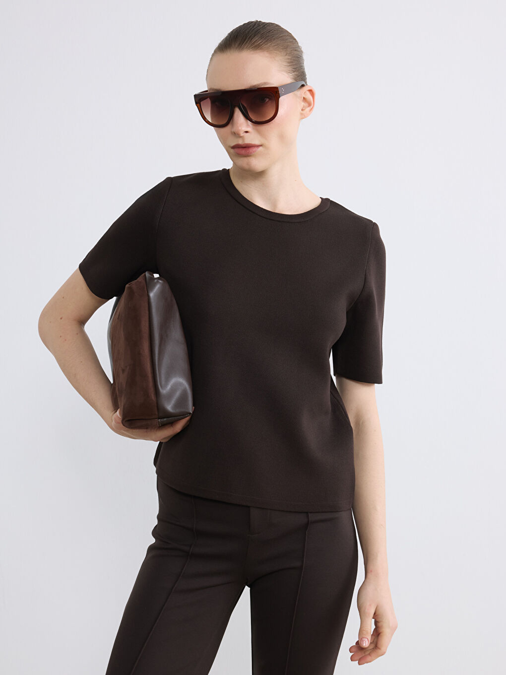 Kahverengi Bisiklet Yaka Kadın Triko Kazak