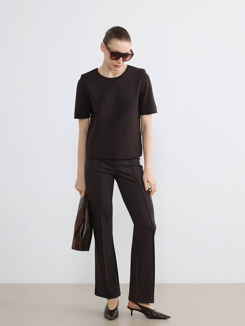 Kahverengi Bisiklet Yaka Kadın Triko Kazak-1