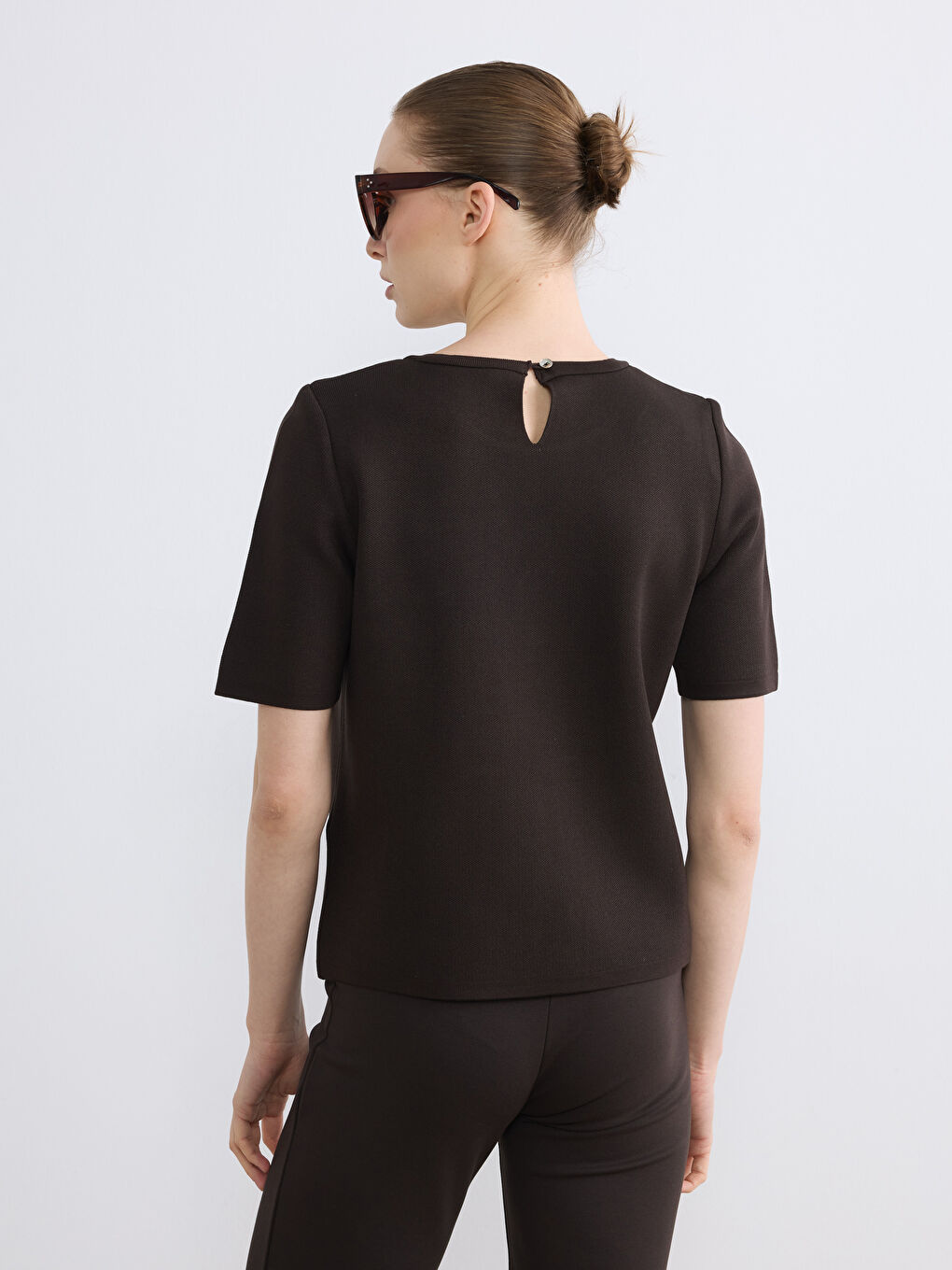 Kahverengi Bisiklet Yaka Kadın Triko Kazak-3