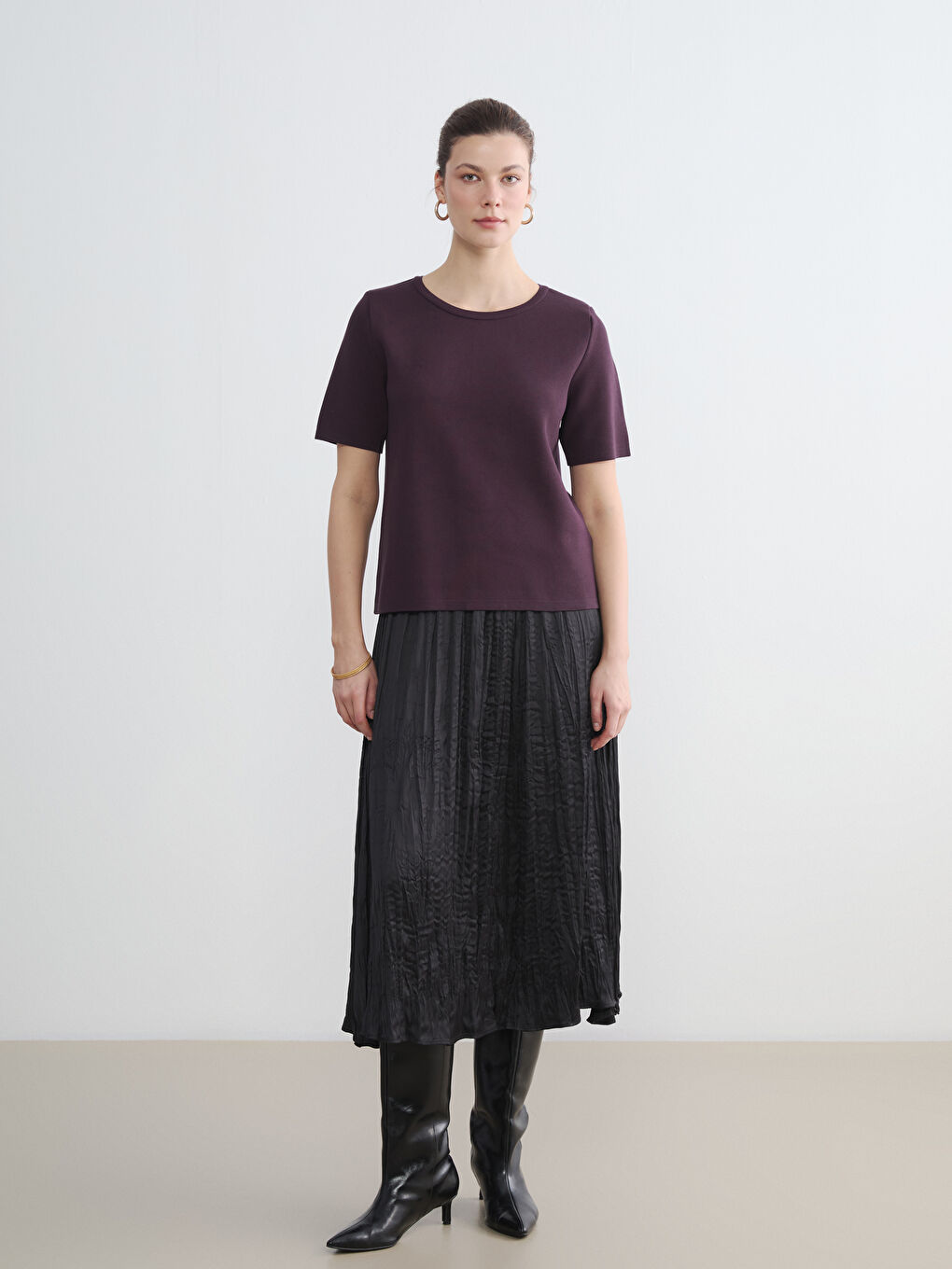 Mürdüm Bisiklet Yaka Kadın Triko Kazak-1