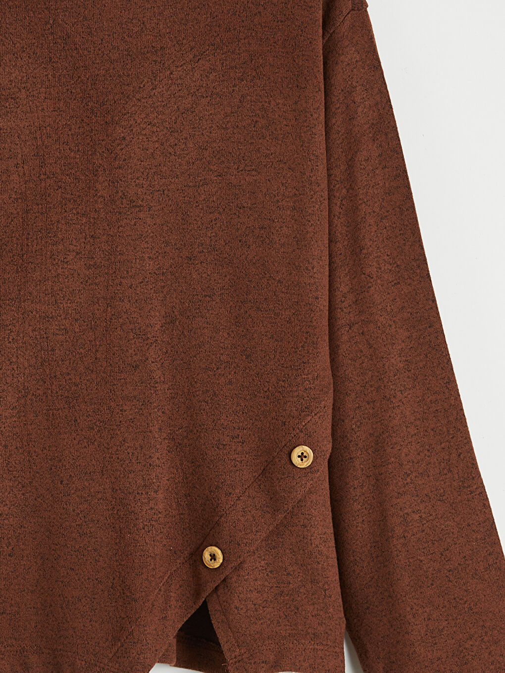 Kahverengi Düğme Detaylı Bisiklet Yaka Kız Çocuk Tişört-2