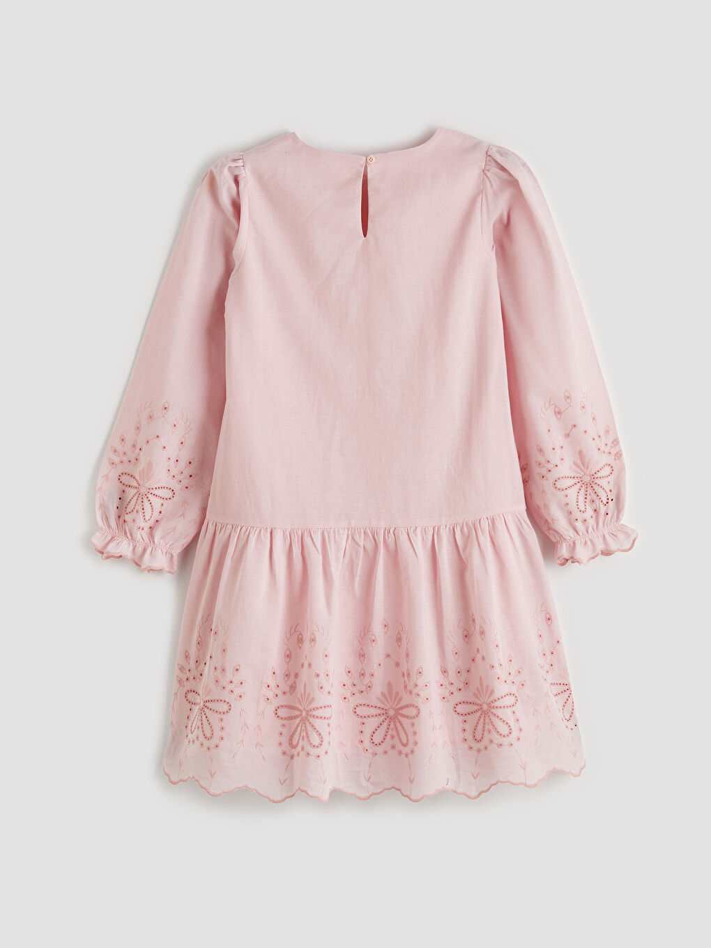 Pembe Bisiklet Yaka Nakışlı Kız Çocuk Elbise-1
