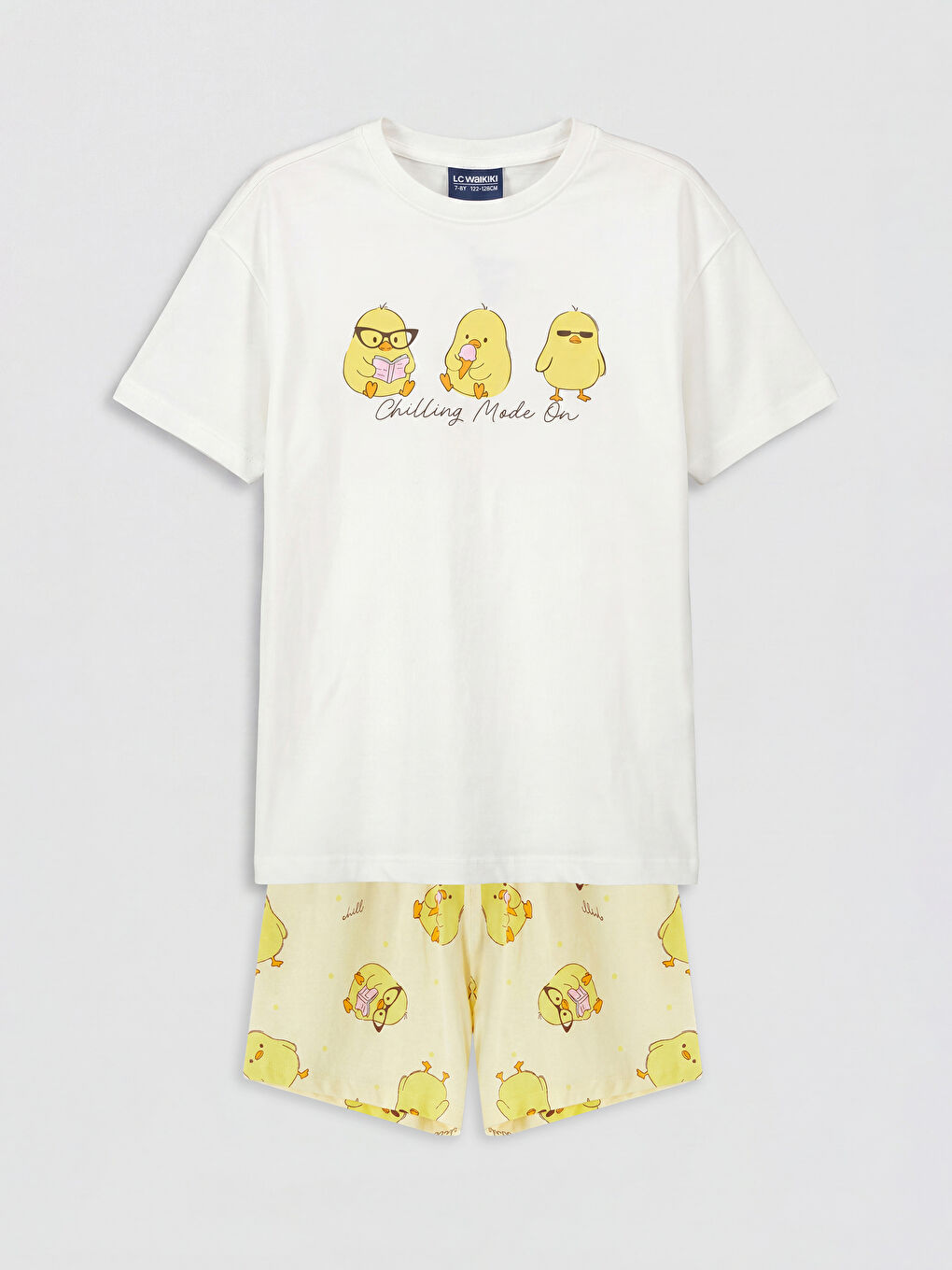 Ekru Baskılı Kız Çocuk Şortlu Pijama Takımı
