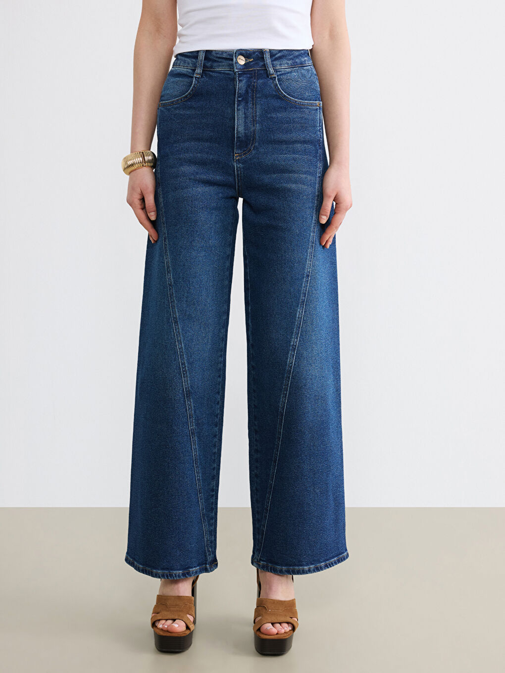 Mavi Yüksek Bel Wideleg Kadın Jean Pantolon-2