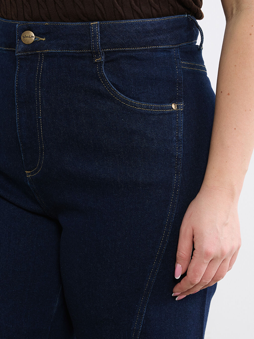 Lacivert Yüksek Bel Wideleg Kadın Jean Pantolon-8