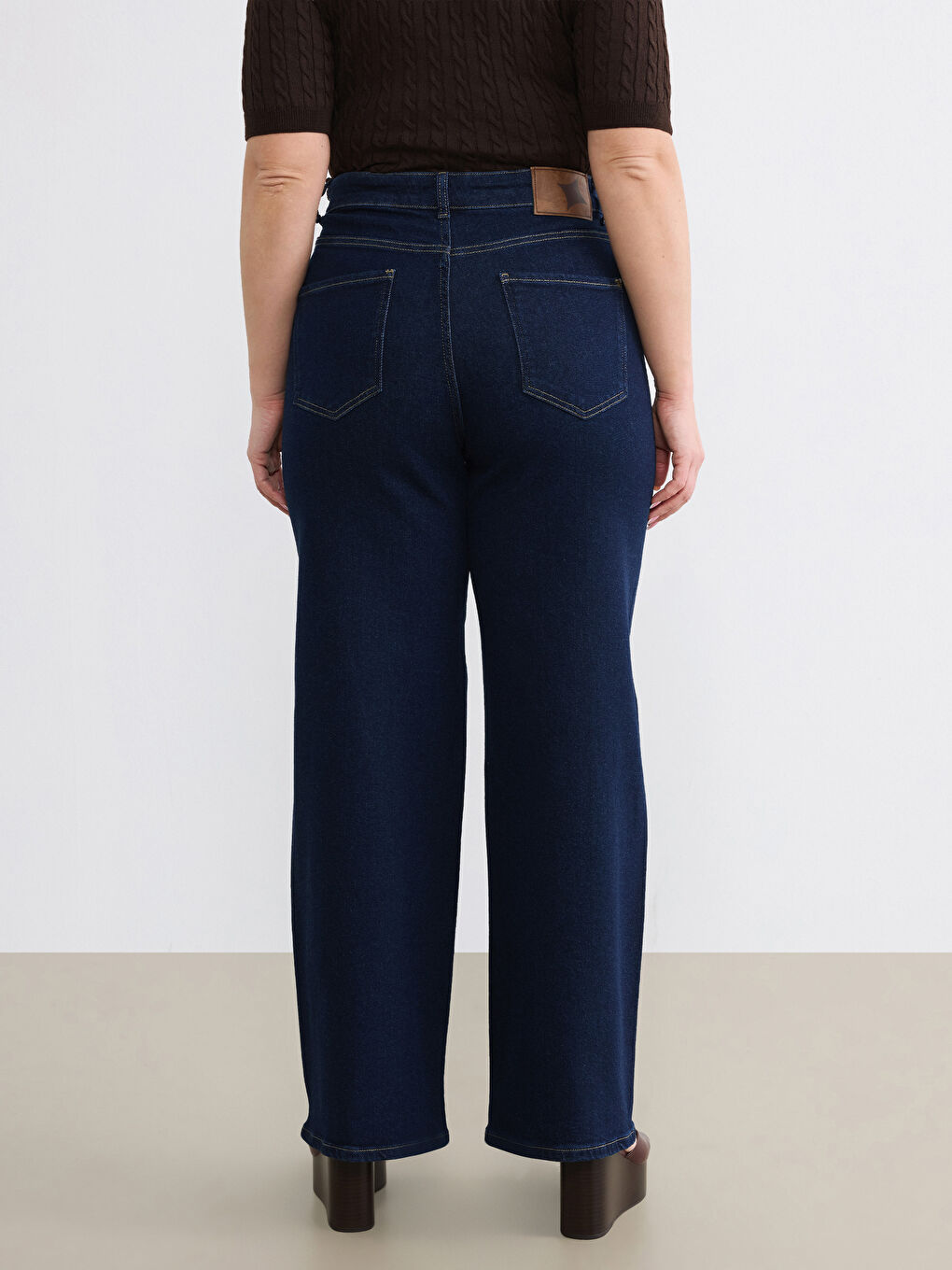 Lacivert Yüksek Bel Wideleg Kadın Jean Pantolon-9