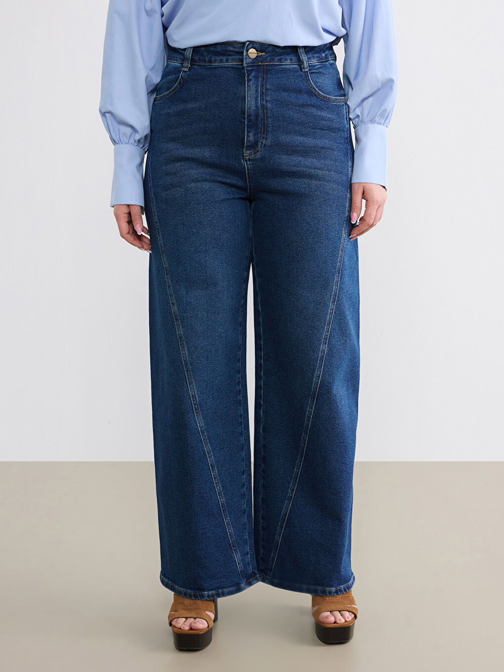 Mavi Yüksek Bel Wideleg Kadın Jean Pantolon-6