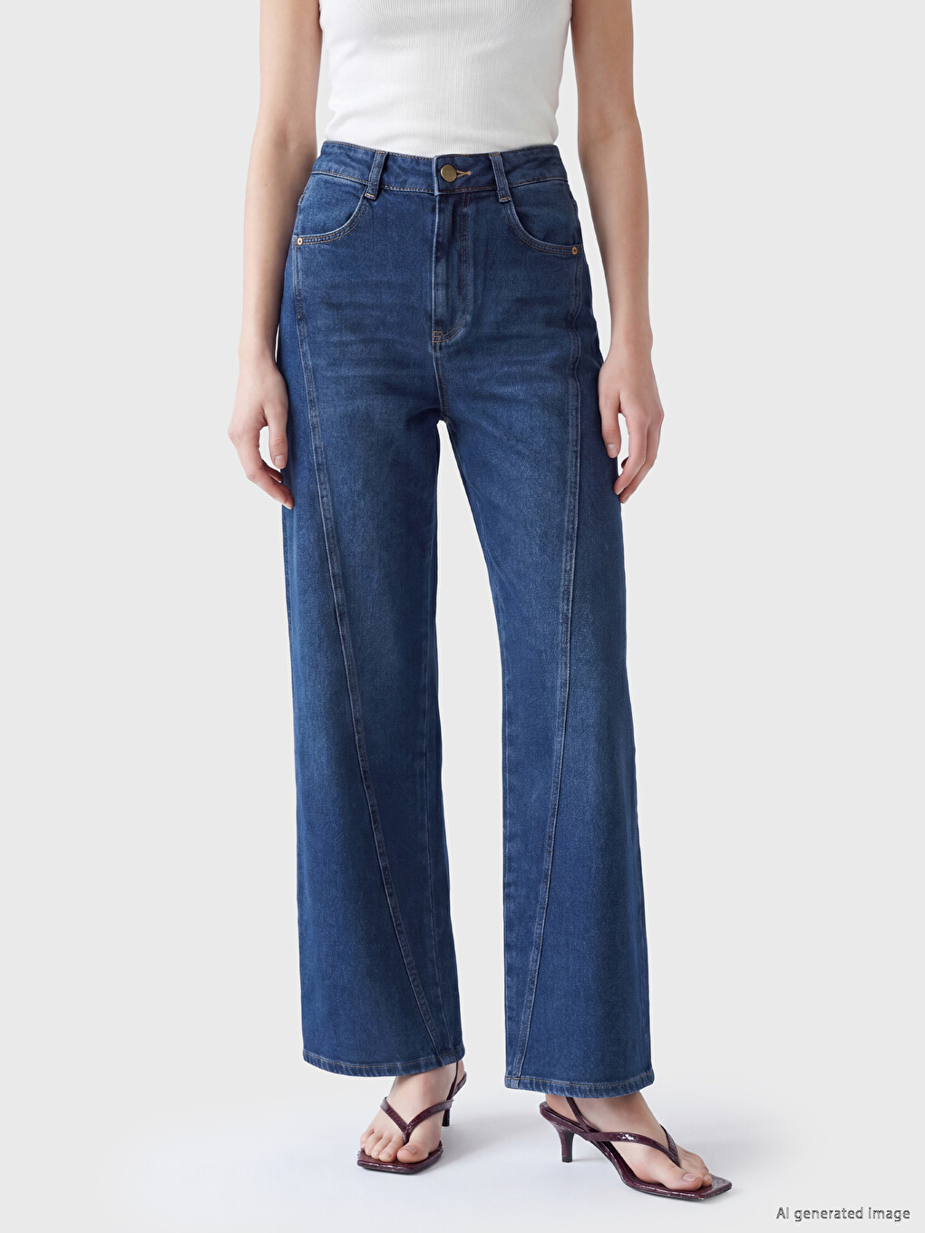 High Waisted Wide Leg Women's Jeans-1
