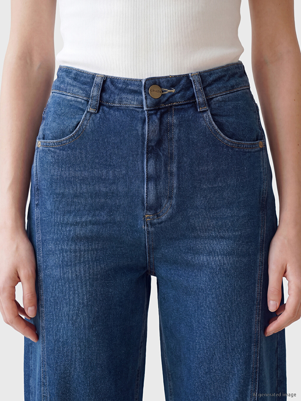 High Waisted Wide Leg Women's Jeans-2