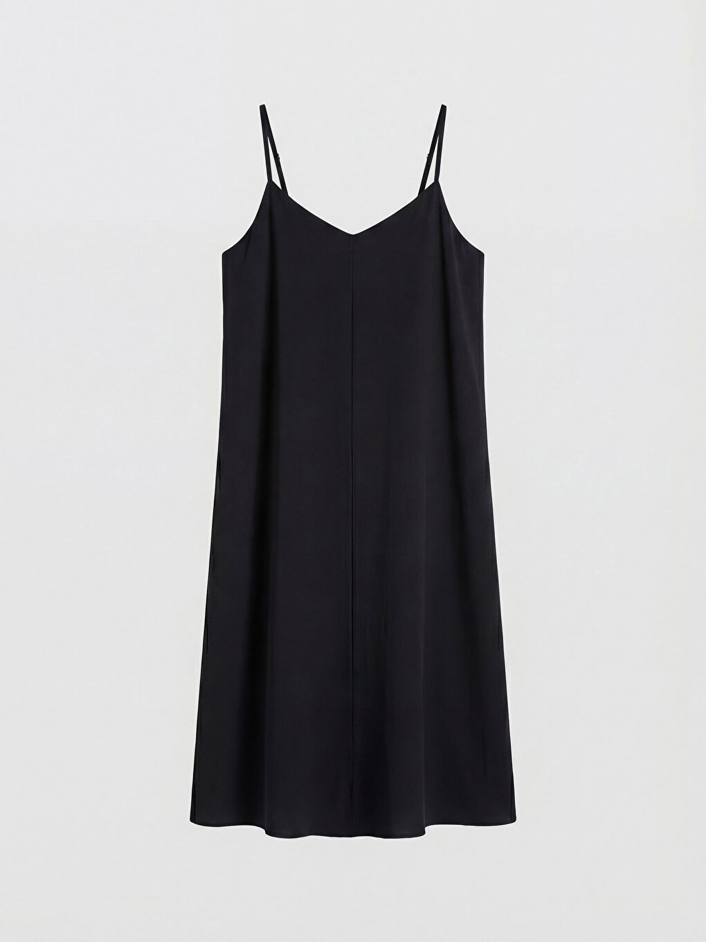 Siyah V Yaka İnce Askılı A Kesim Elbise-1