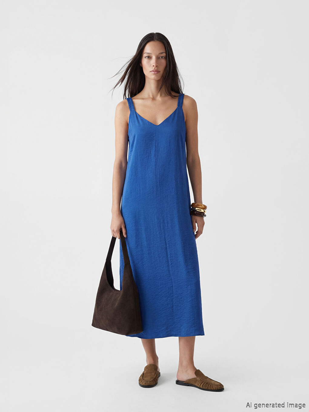 Mavi V Yaka A Kesim Elbise