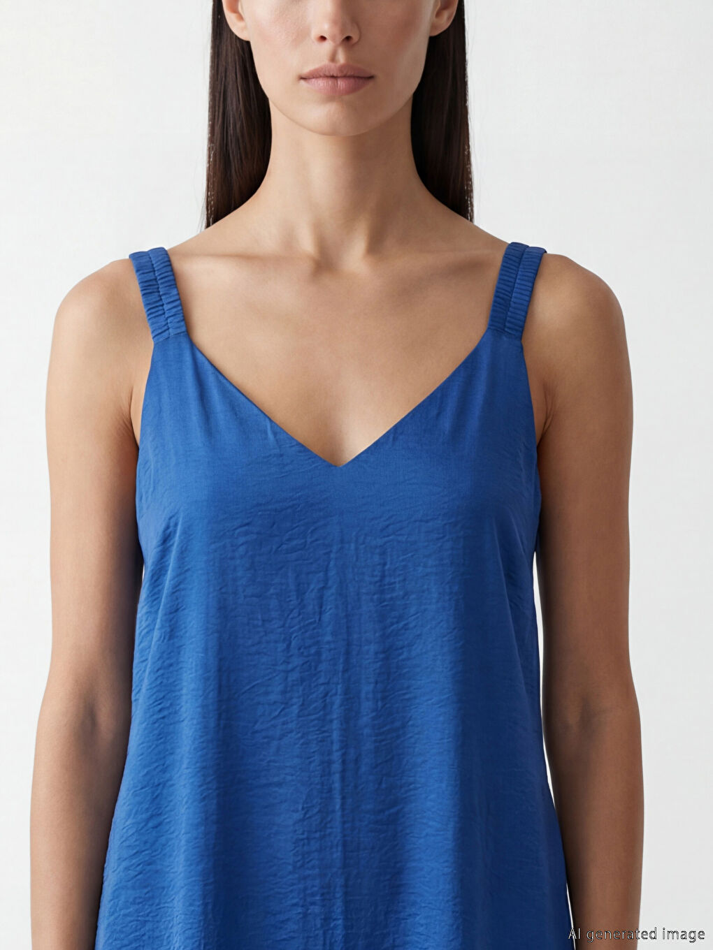 Mavi V Yaka A Kesim Elbise-1