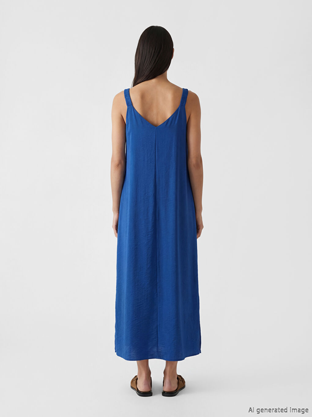 Mavi V Yaka A Kesim Elbise-2