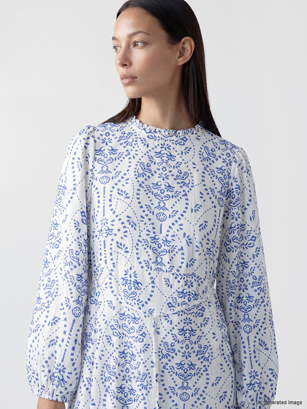 Crew Neck Patterned Dress-1