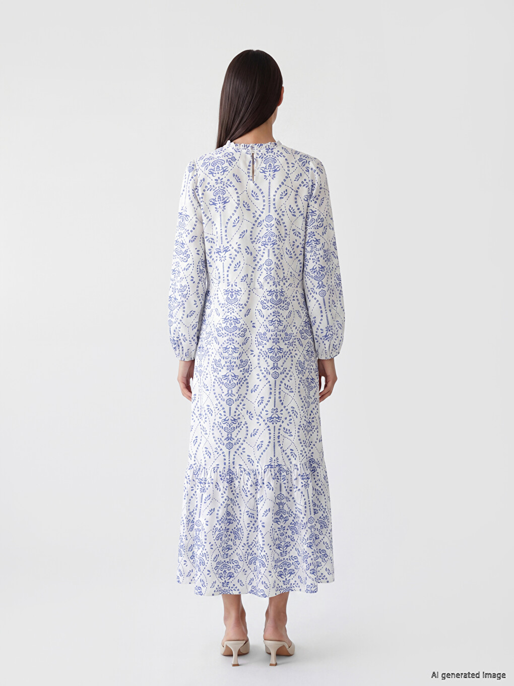Crew Neck Patterned Dress-3