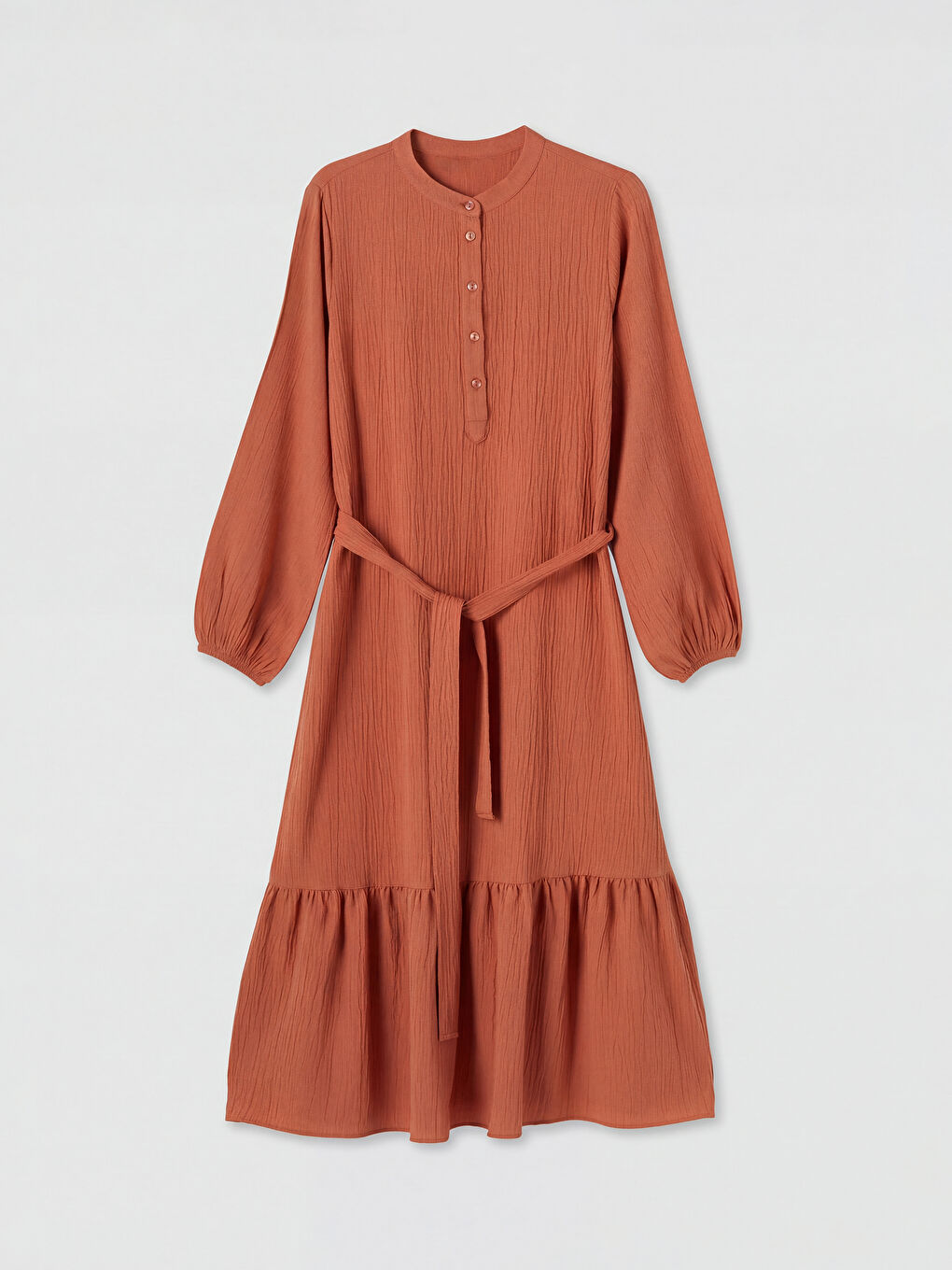 Turuncu Hakim Yaka Dokulu Elbise-4