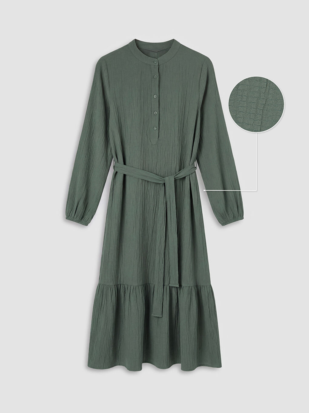 Yeşil Hakim Yaka Dokulu Elbise