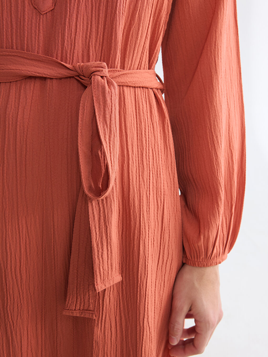 Turuncu Hakim Yaka Dokulu Elbise-2