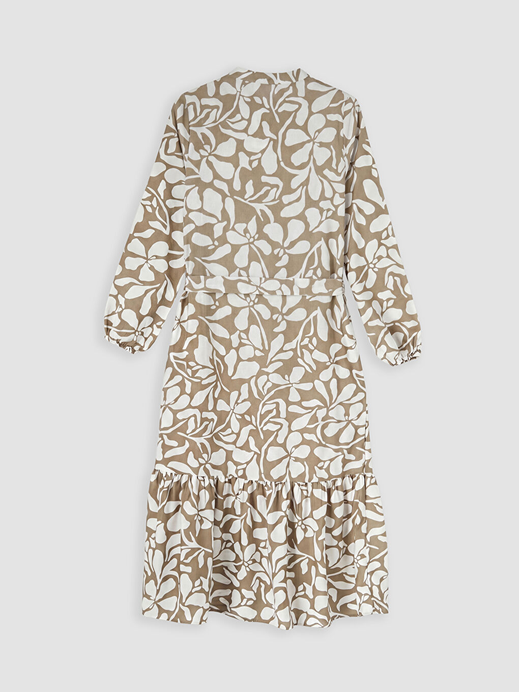 Yeşil Hakim Yaka Desenli Kuşaklı Elbise-1