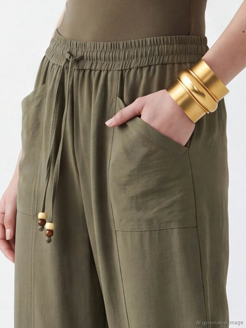 Pantaloni Largi cu Talie Elastică pentru Femei-2