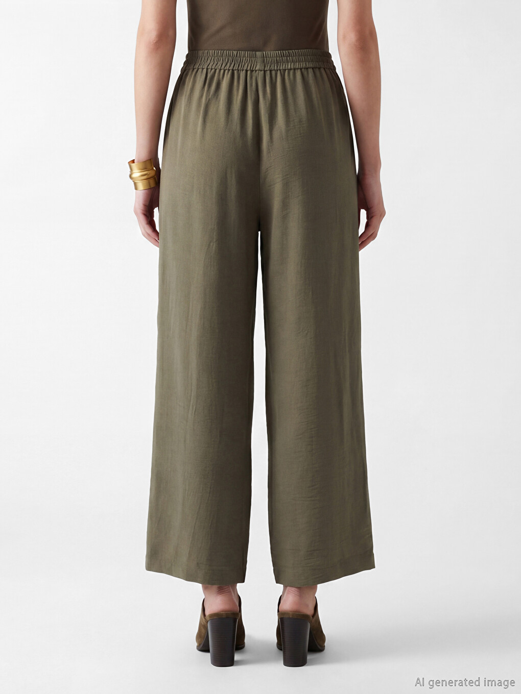Pantaloni Largi cu Talie Elastică pentru Femei-3