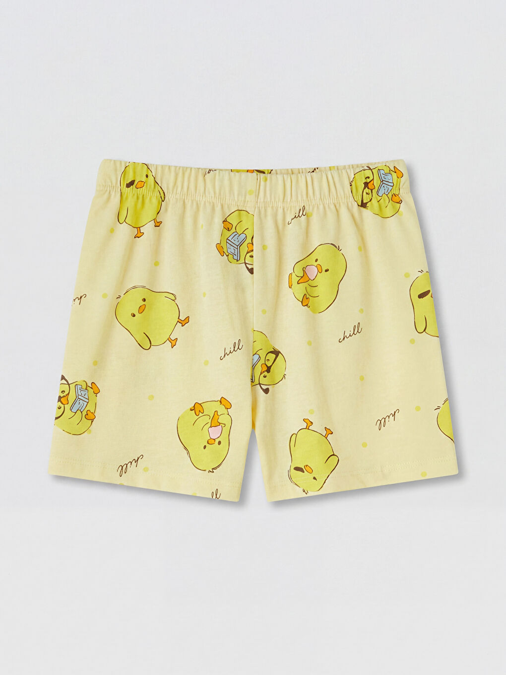 Sarı Bisiklet Yaka Kız Çocuk Şortlu Pijama Takımı-3