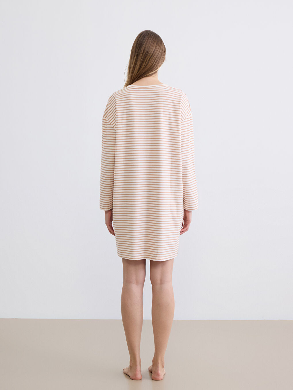 Crew Neck Striped Women's Nightdress-3