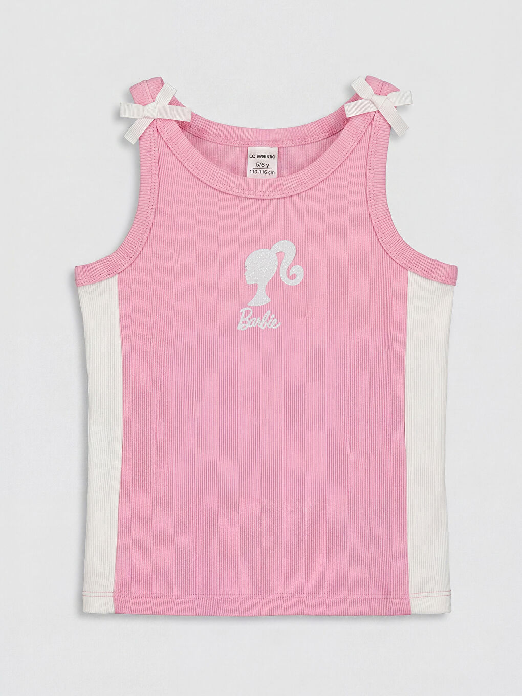Pembe Bisiklet Yaka Barbie Baskılı Kız Çocuk Atlet