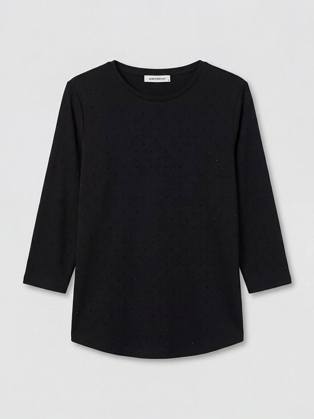 Siyah Bisiklet Yaka Taşlı Bluz-4