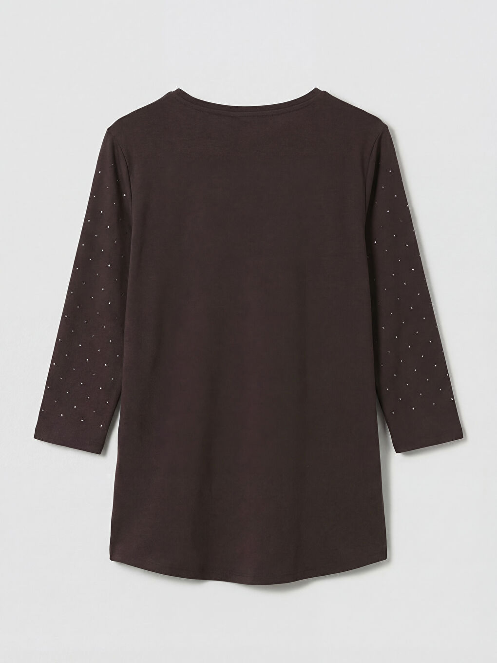 Kahverengi Bisiklet Yaka Taşlı Bluz-5