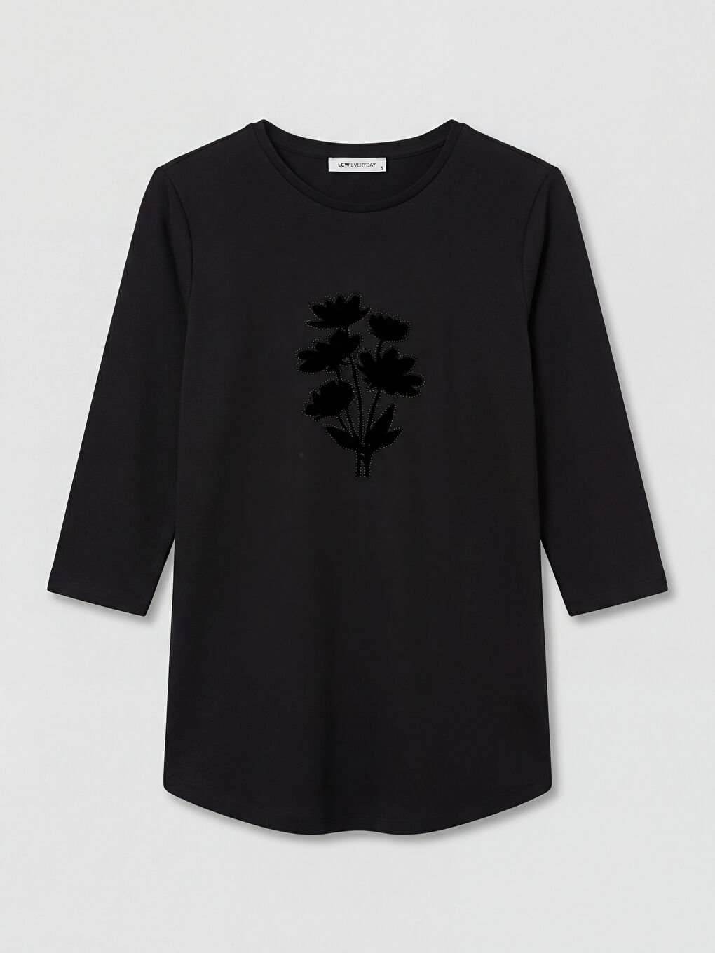 Siyah Bisiklet Yaka Çiçekli Bluz