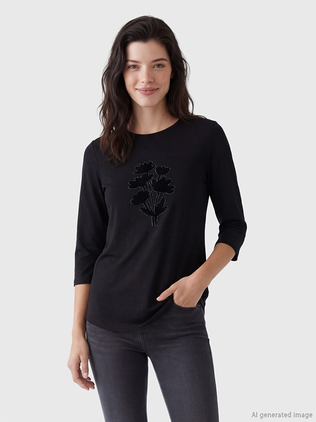 Bluza sa okruglim izrezom i cvetnim dezenom