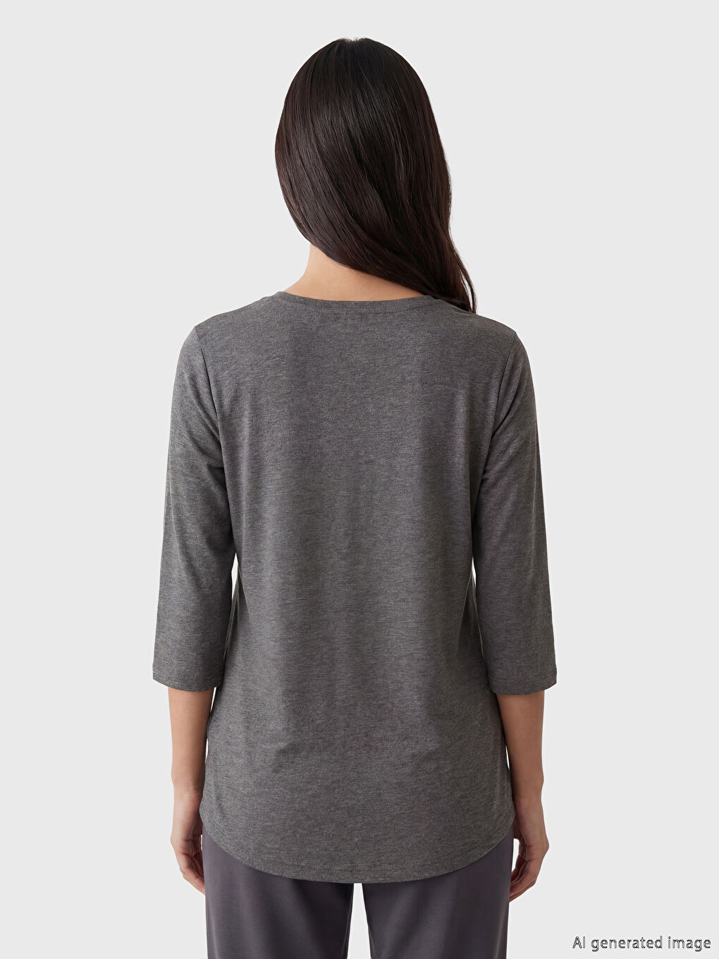 Antrasit Bisiklet Yaka Baskılı Bluz-3