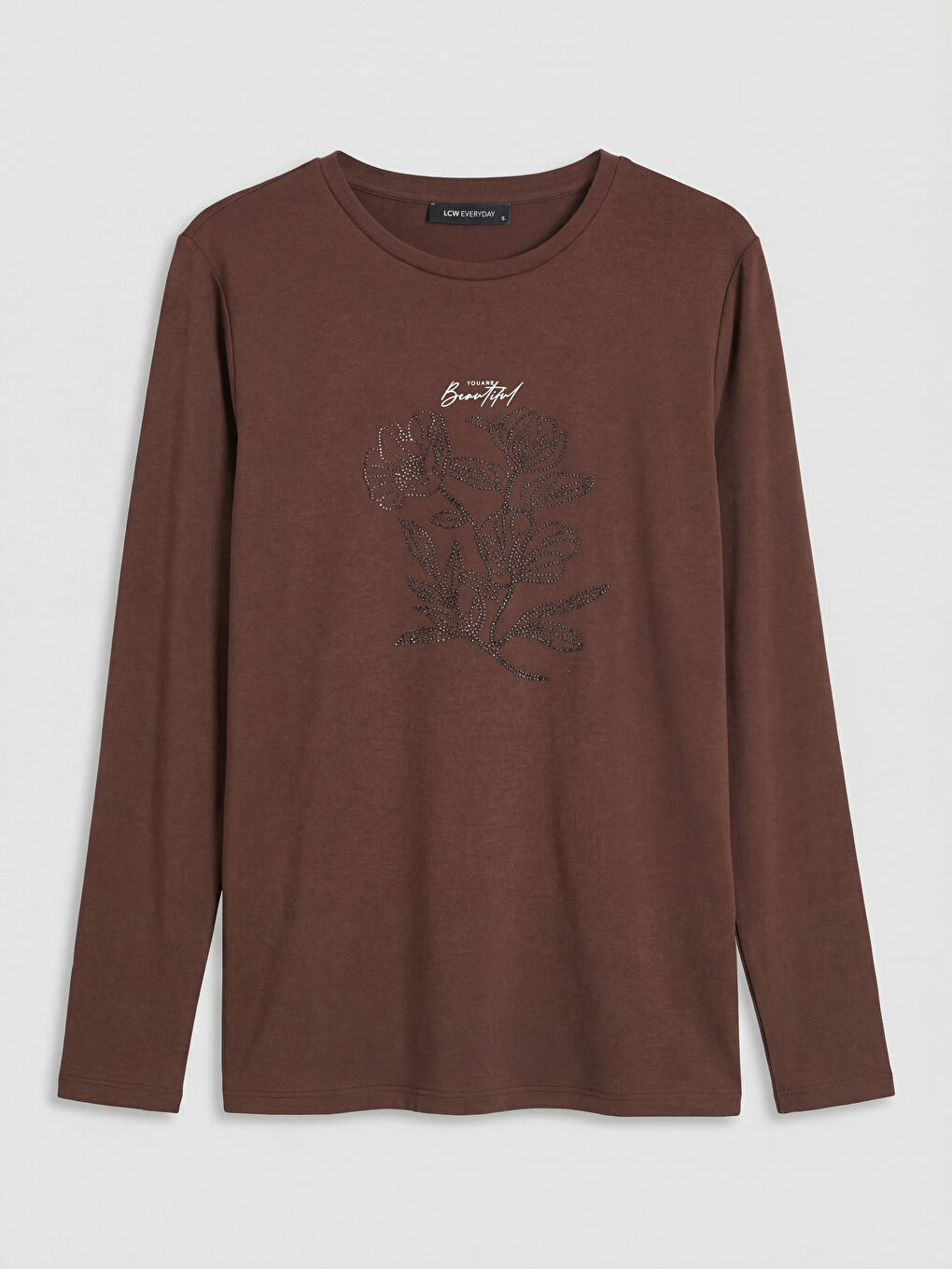 Kahverengi Bisiklet Yaka Taşlı Kadın Body