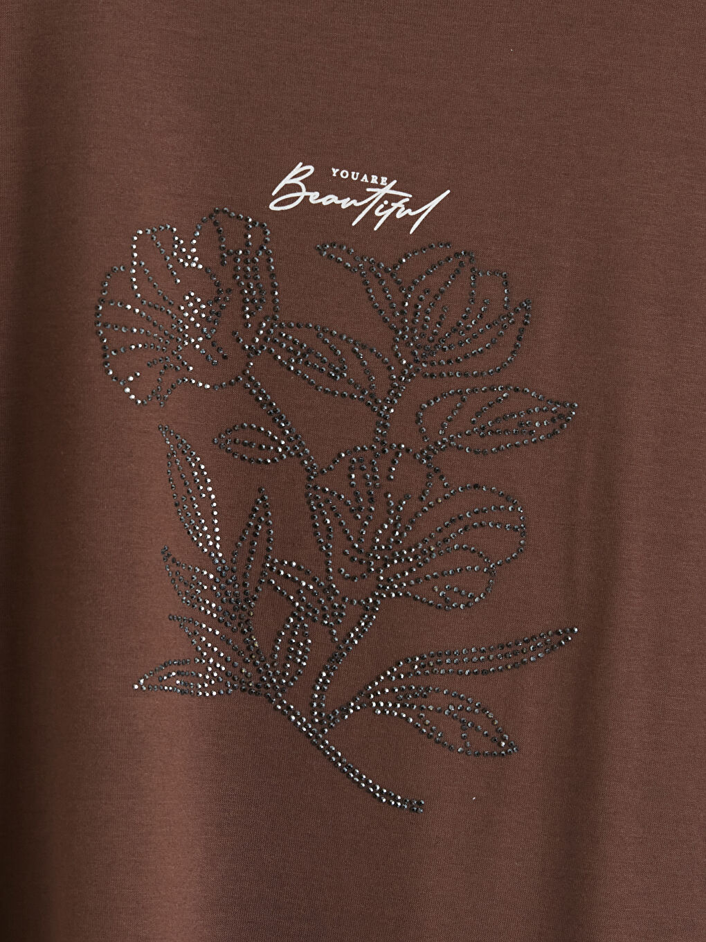 Kahverengi Bisiklet Yaka Taşlı Kadın Body-2